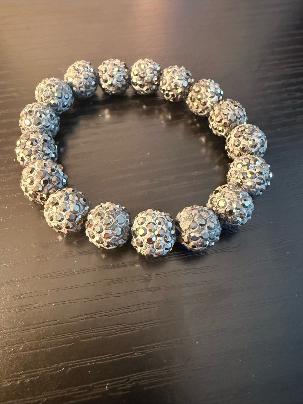 Crystal Pave Bead Stretch Bracelet - Gunmetal